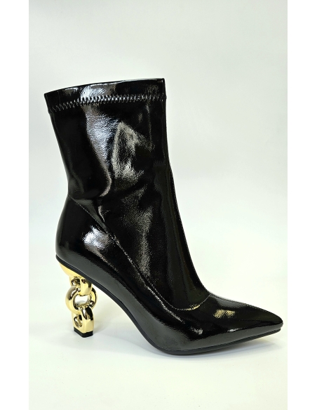 BOTIN CHAROL NEGRO TACON DISEÑO AROS DORADOS ROCK AWAY 84335