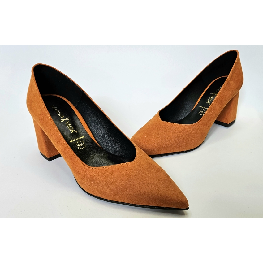 ZAPATO MUJER TACON CUADRADO ANTE NARANJA...
