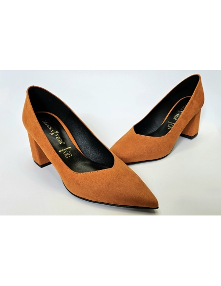 ZAPATO MUJER TACON CUADRADO ANTE NARANJA DANIELA VEGA