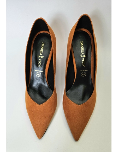 ZAPATO MUJER TACON CUADRADO ANTE NARANJA DANIELA VEGA