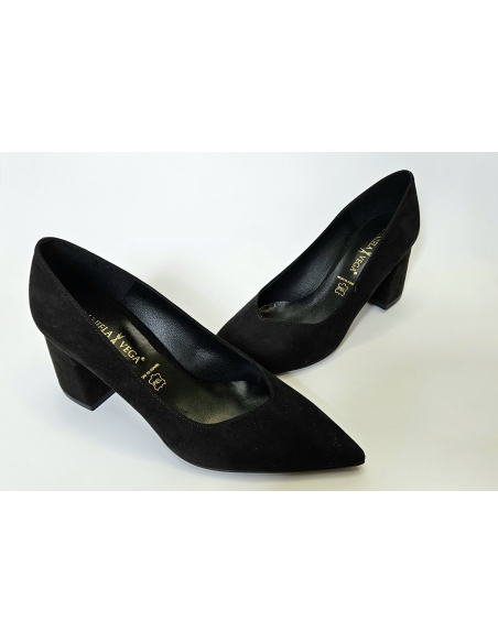 ZAPATO MUJER TACON CUADRADO  ANTE NEGRO DANIELA VEGA