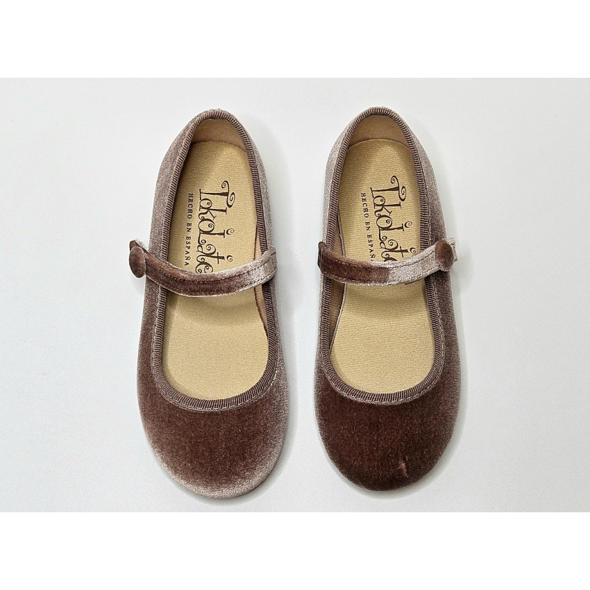 MERCEDITAS NIÑA TERCIOPELO VELCRO BOTON TOKOLATE