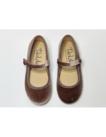 MERCEDITAS NIÑA TERCIOPELO VELCRO BOTON TOKOLATE