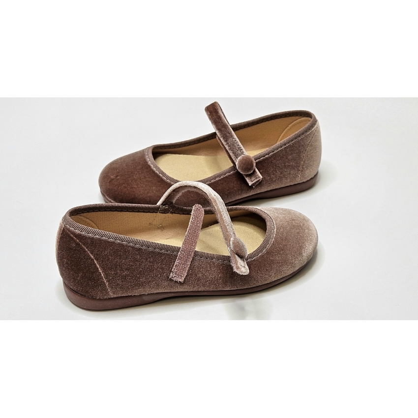 MERCEDITAS NIÑA TERCIOPELO VELCRO BOTON TOKOLATE