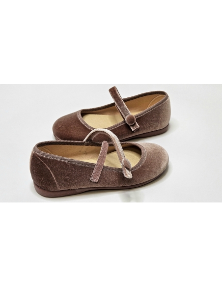 MERCEDITAS NIÑA TERCIOPELO VELCRO BOTON TOKOLATE