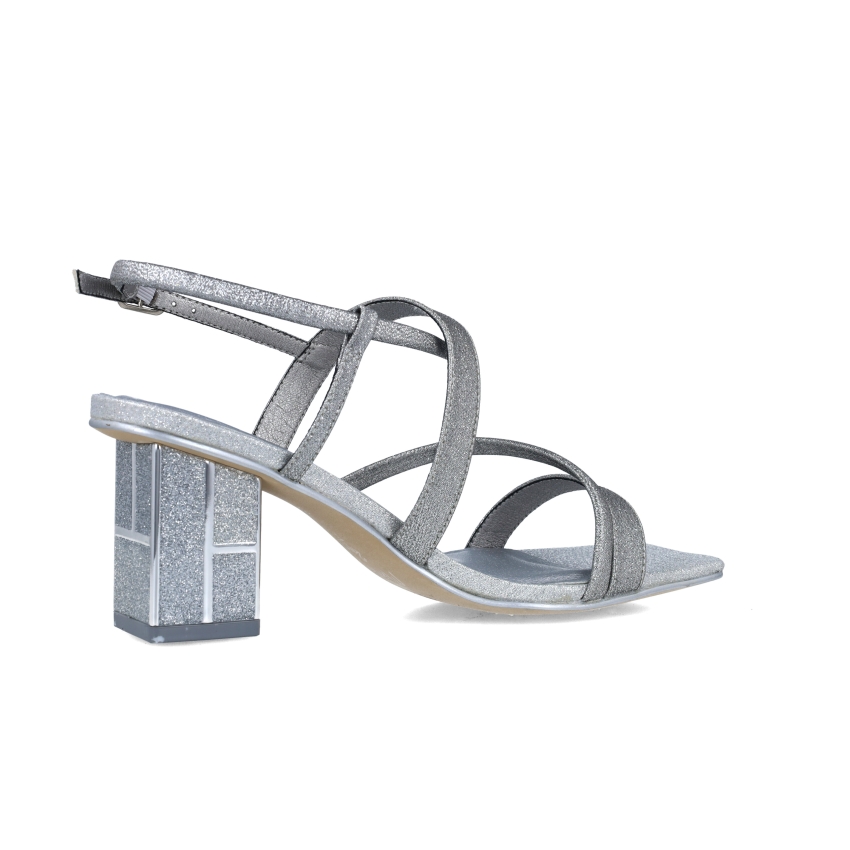 SANDALIAS TACON MUJER MENBUR GLITTER PLATA 24825P
