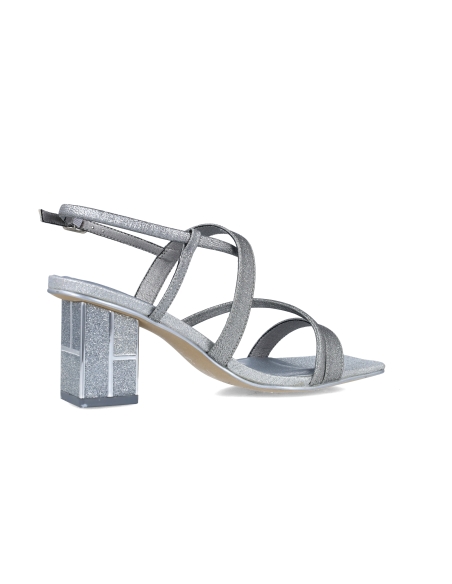 SANDALIAS TACON MUJER MENBUR GLITTER PLATA 24825P