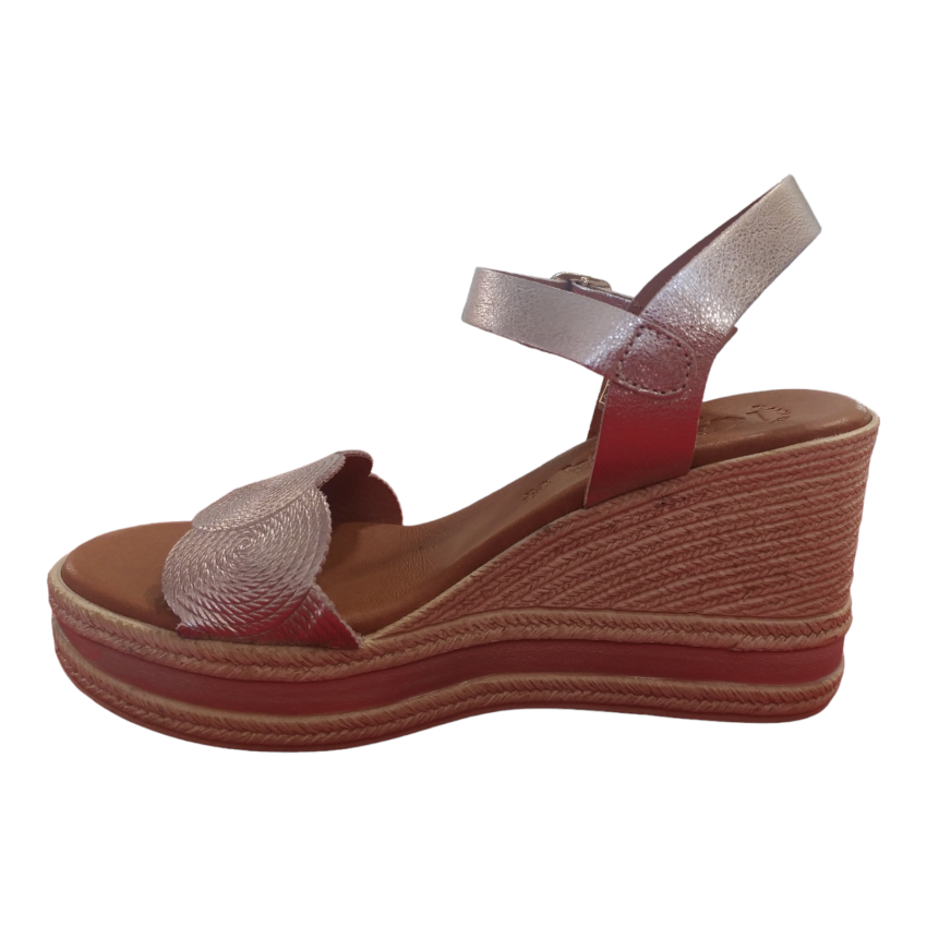 SANDALIA CUÑA MUJER PIEL KAOLA METALIZADO...