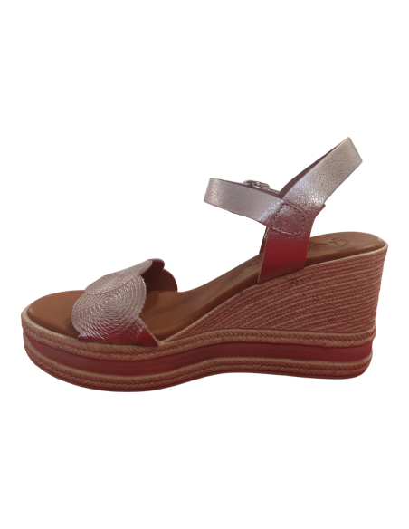 SANDALIA CUÑA MUJER PIEL KAOLA METALIZADO PLATINO 8734