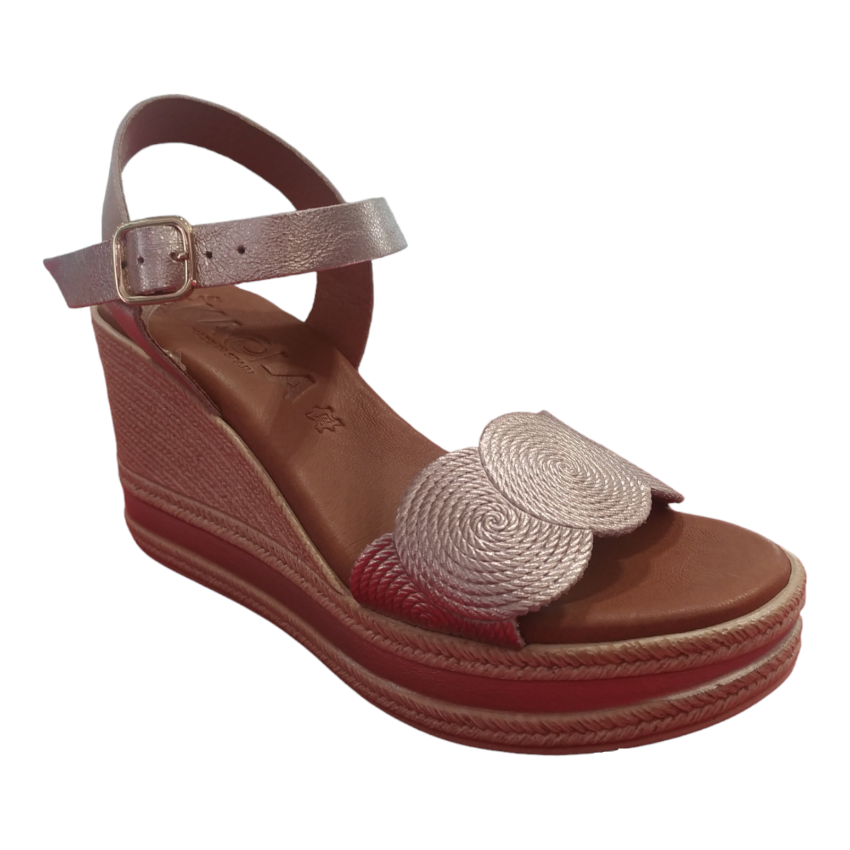 SANDALIA CUÑA MUJER PIEL KAOLA METALIZADO...