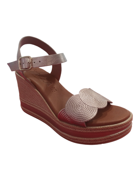 SANDALIA CUÑA MUJER PIEL KAOLA METALIZADO PLATINO 8734