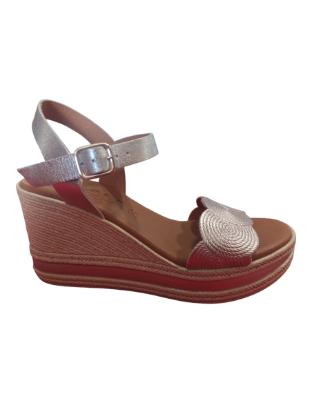 SANDALIA CUÑA MUJER PIEL KAOLA METALIZADO PLATINO 8734