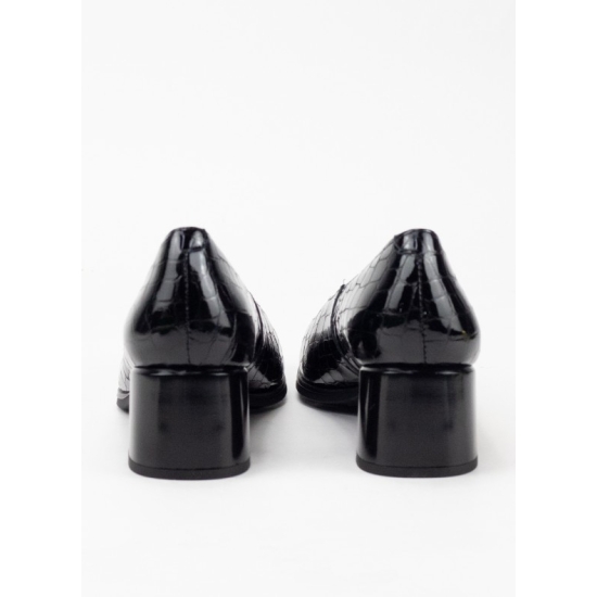 ZAPATO SALON MUJER PITILLOS CON ELASTICO PIEL CHAROL NEGRO 1 2