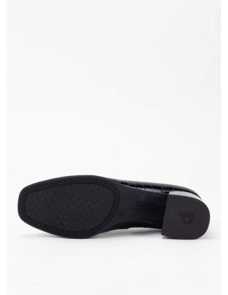 ZAPATO SALON MUJER PITILLOS CON ELASTICO PIEL CHAROL NEGRO 1