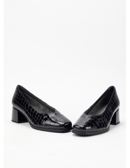 ZAPATO SALON MUJER PITILLOS CON ELASTICO PIEL CHAROL NEGRO 1