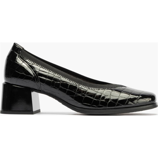 ZAPATO SALON MUJER PITILLOS CON ELASTICO PIEL CHAROL NEGRO 1