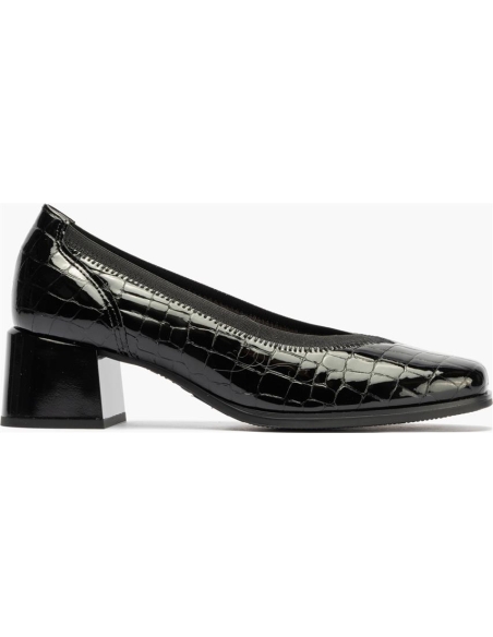 ZAPATO SALON MUJER PITILLOS CON ELASTICO PIEL CHAROL NEGRO 1