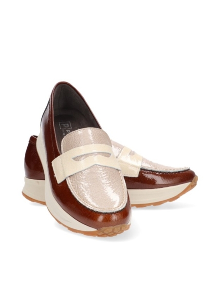 ZAPATO MUJER MOCASIN PITILLOS TRICOLOR CUERO 10202