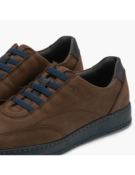 ZAPATOS HOMBRE PITILLOS ANTE MARRON CASUAL CON CORDON ELASTI