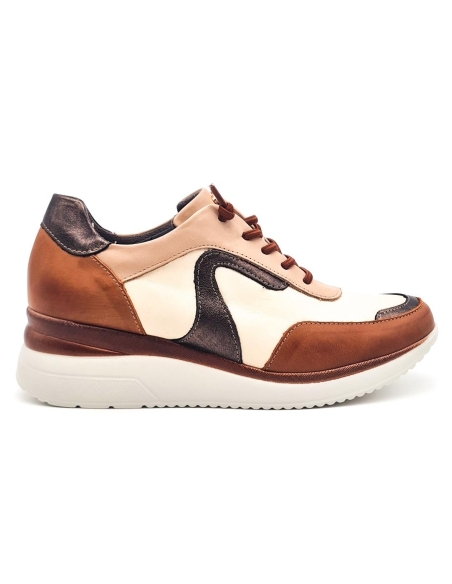 ZAPATILLA CASUAL MUJER PITILLOS PIEL CORDONES 1012-4 CUERO