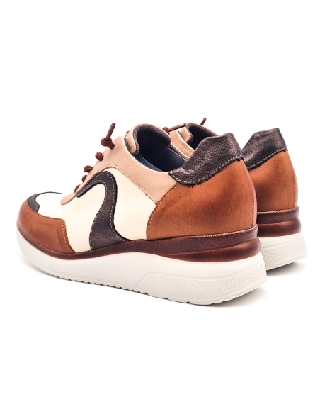 ZAPATILLA CASUAL MUJER PITILLOS PIEL CORDONES 1012-4 CUERO