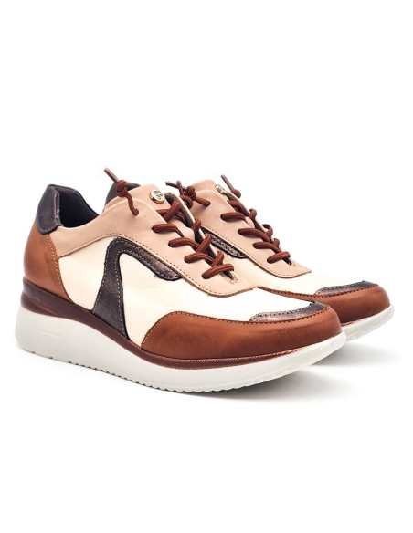 ZAPATILLA CASUAL MUJER PITILLOS PIEL CORDONES 1012-4 CUERO