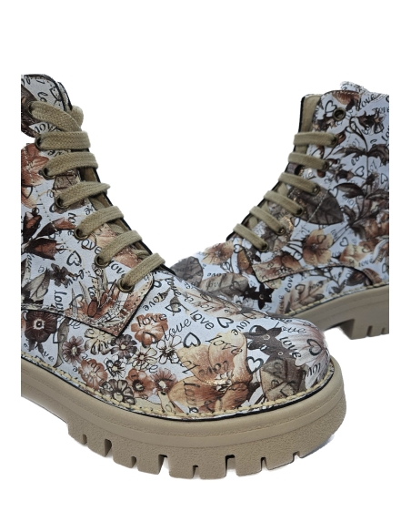 BOTÍN SEÑORA MILITAR PIEL ATXA CÓMIC BEIGE. 24511