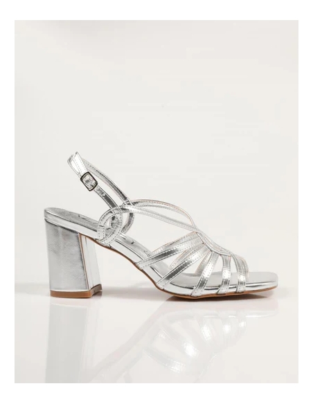 SANDALIAS TACON METALIZADO PLATA PLANTA PIEL AZAREY 459J457