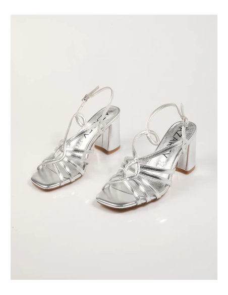 SANDALIAS TACON METALIZADO PLATA PLANTA PIEL AZAREY 459J457