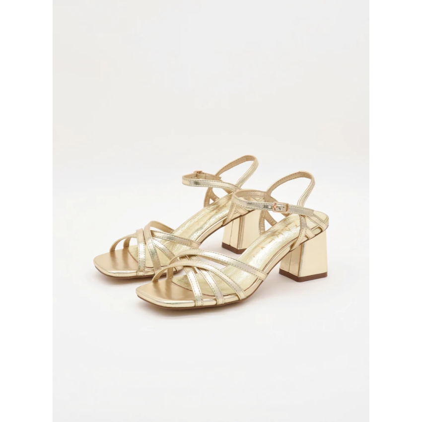 SANDALIAS TACON METALIZADO ORO PLANTA DE PIEL...