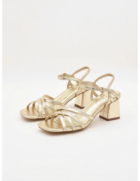 SANDALIAS TACON METALIZADO ORO PLANTA DE PIEL AZAREY 531J180