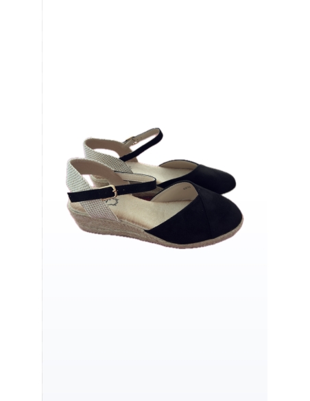 SANDALIAS CUÑA ESPARTO MUJER QH55 NEGRO