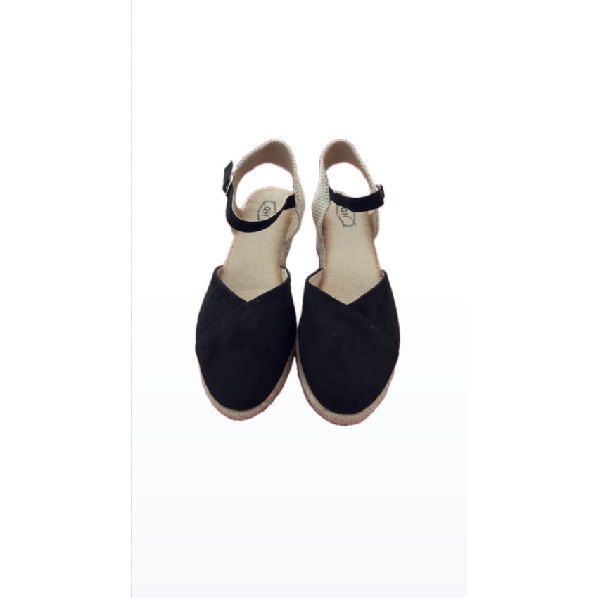 SANDALIAS CUÑA ESPARTO MUJER QH55 NEGRO