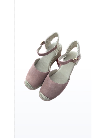 SANDALIAS CUÑAS ESPARTO MUJER ANTE ROSA