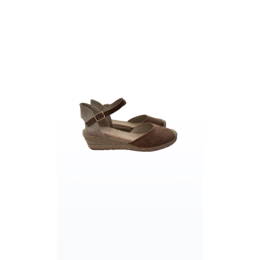 SANDALIAS CUÑAS MUJER ESPARTO ANTE CAMEL