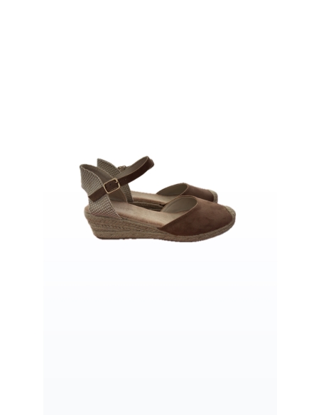 SANDALIAS CUÑAS MUJER ESPARTO ANTE CAMEL