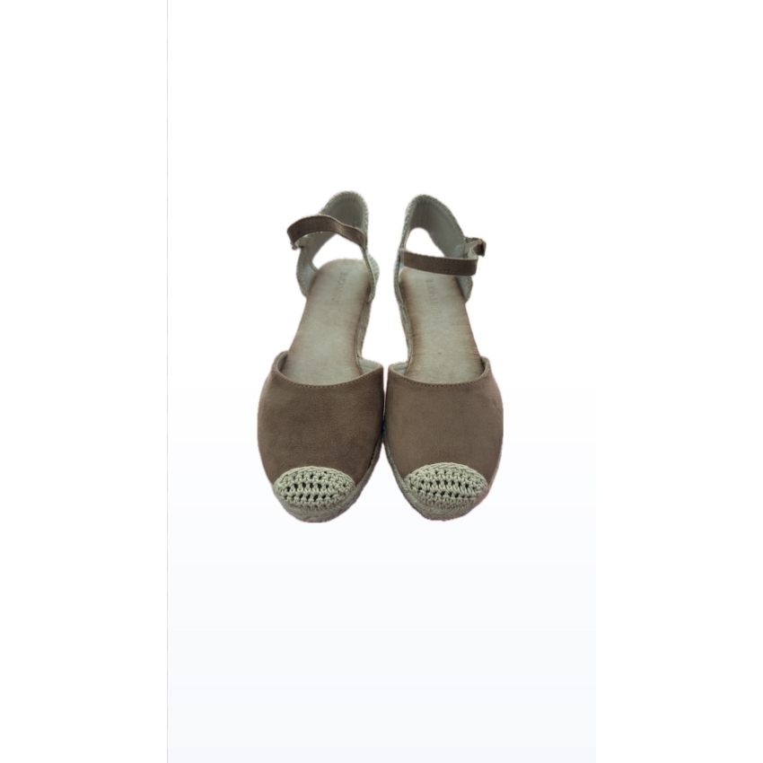 SANDALIAS CUÑAS MUJER ESPARTO ANTE CAMEL