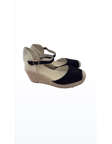 SANDALIAS CUÑAS ESPARTO  MUJER ANTE NEGRO