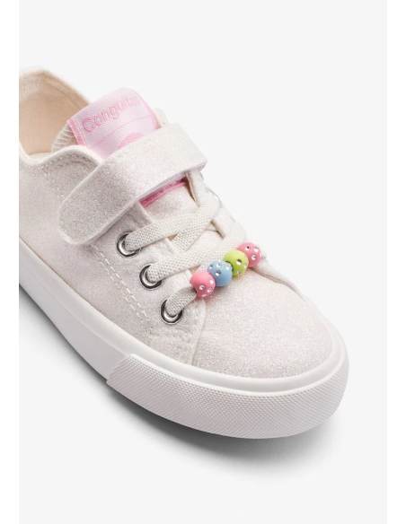 ZAPATILLA LONA NIÑA CONGUITOS GLITTER BLANCO ROSA COSH280409