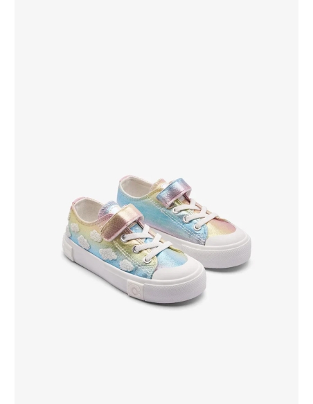 ZAPATILLA LONA NIÑA CONGUITOS CIERRE DE TIRAS NUBES MULTICOL