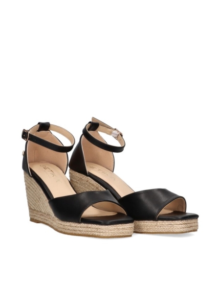 SANDALIAS CUÑAS ETIKA POLIPIEL NEGRO 20025