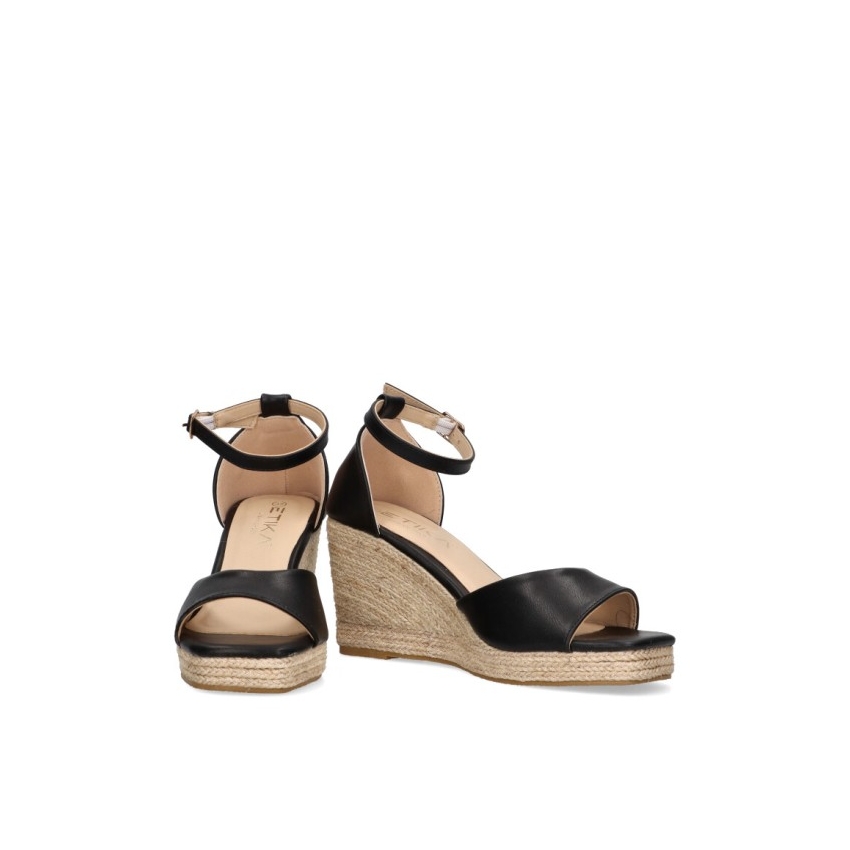 SANDALIAS CUÑAS ETIKA POLIPIEL NEGRO 20025