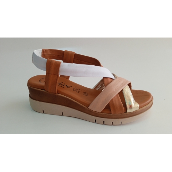 SANDALIAS CUÑA BAJITA  MUJER MODELO TUBULAR EN PIEL PLANTILL