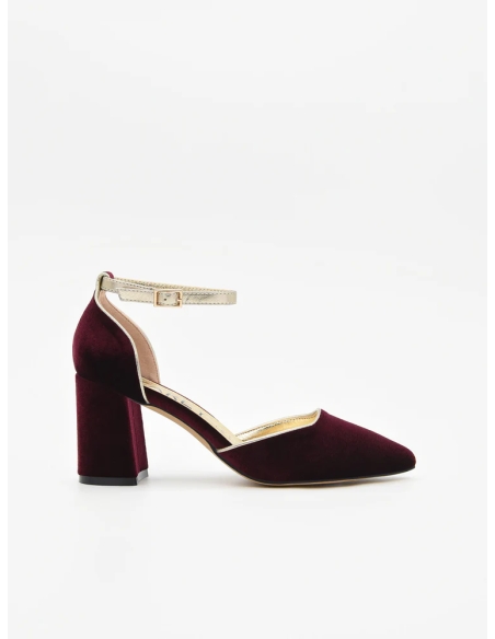 ZAPATOS DE TACON TERCIOPELO BURDEOS CON PULSERA PLANTA DE PI