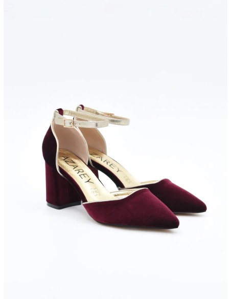 ZAPATOS DE TACON TERCIOPELO BURDEOS CON PULSERA PLANTA DE PI