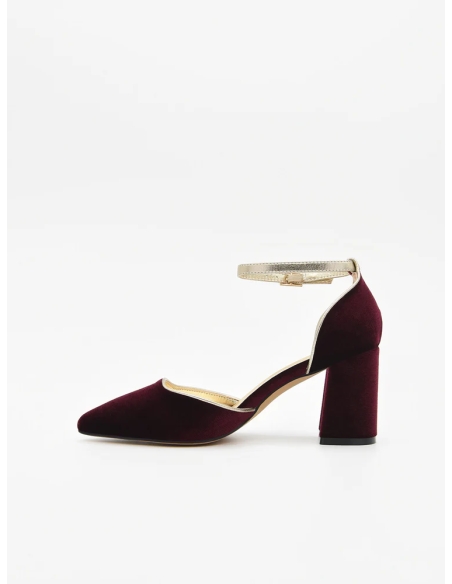 ZAPATOS DE TACON TERCIOPELO BURDEOS CON PULSERA PLANTA DE PI