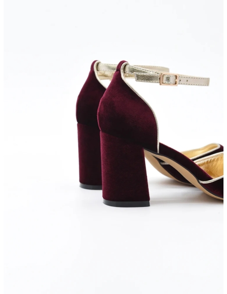 ZAPATOS DE TACON TERCIOPELO BURDEOS CON PULSERA PLANTA DE PI