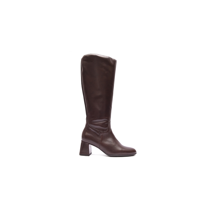BOTA ALTA TACON MEDIO PIEL FLOR MARRON YOWAS...